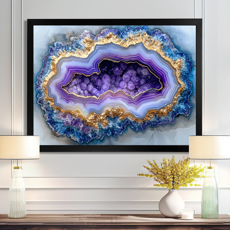 Agate «Dream River», art mural géode en pierre, Reproduction encadrée d'une seule photo sans pass, Noir, H 16 po x l 32 po