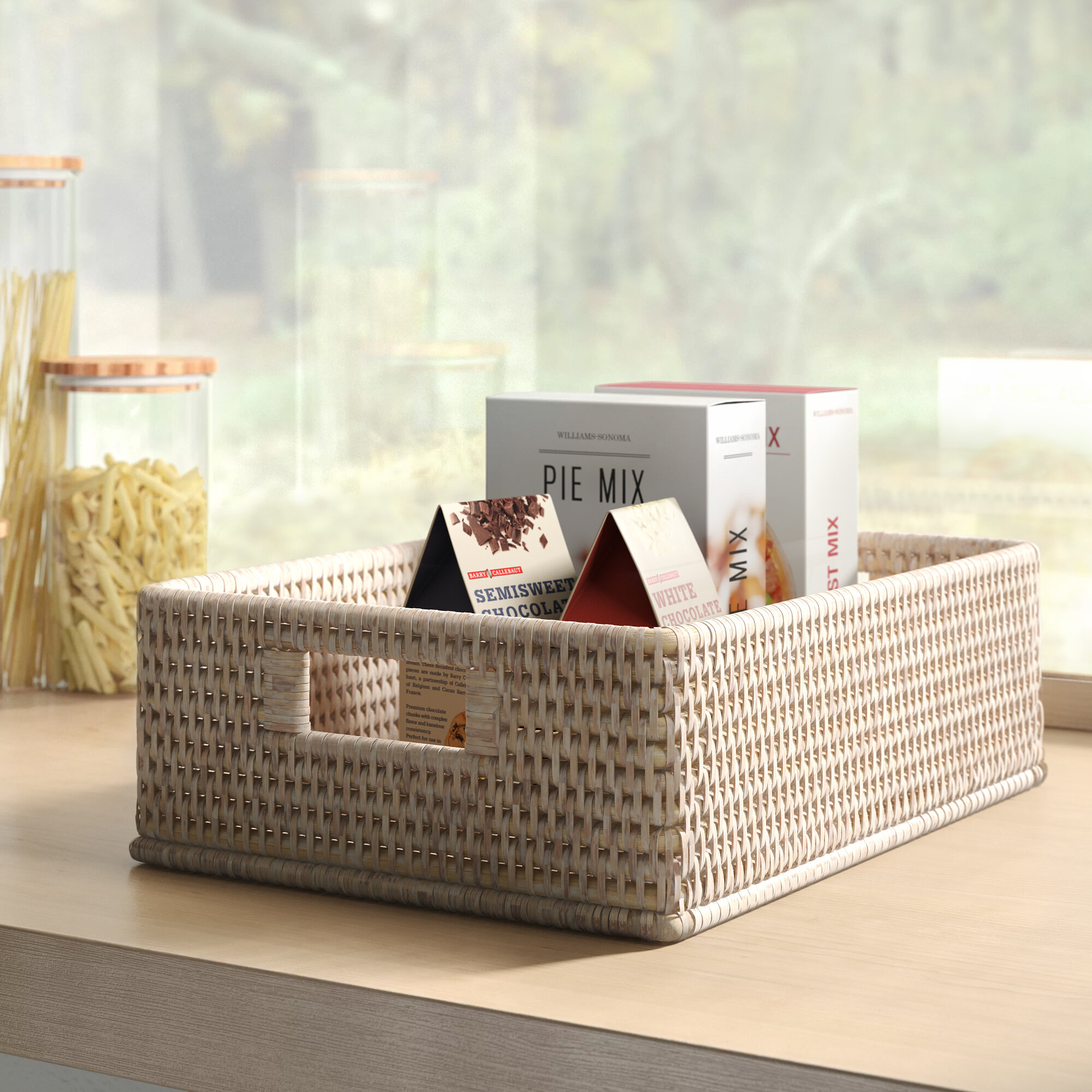 Bathroom Storage Wicker Basket, Vanity Decor Tray With Handles