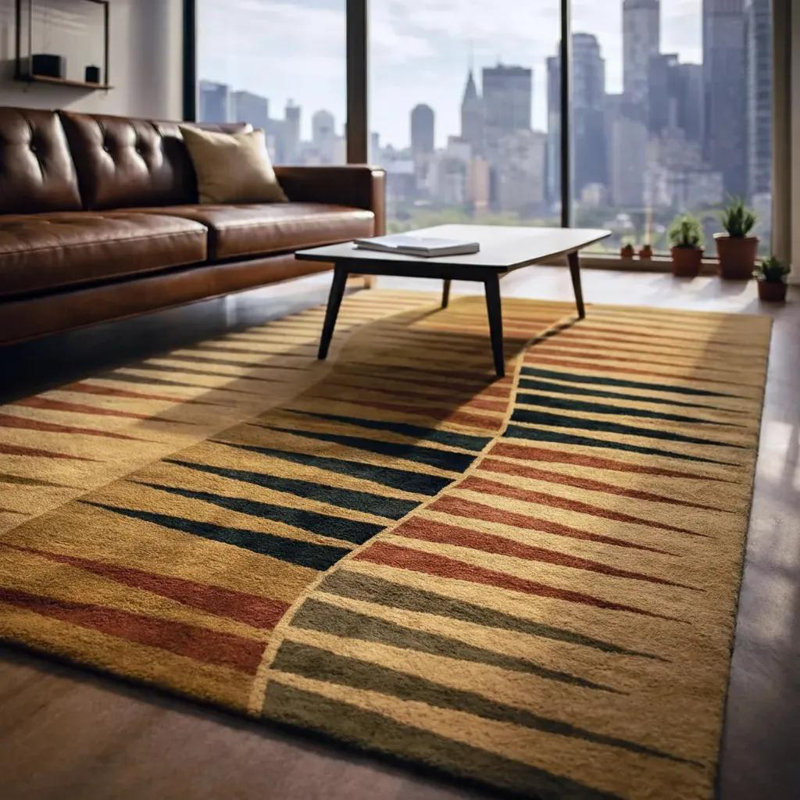 Aadi Geometric Hand-Knotted Wool Tan/Red/Black Area Rug, Rectangle 2' x 3'