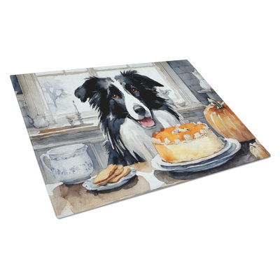 Border Collie Fall Kitchen Pumpkins Glass Cutting Board Large