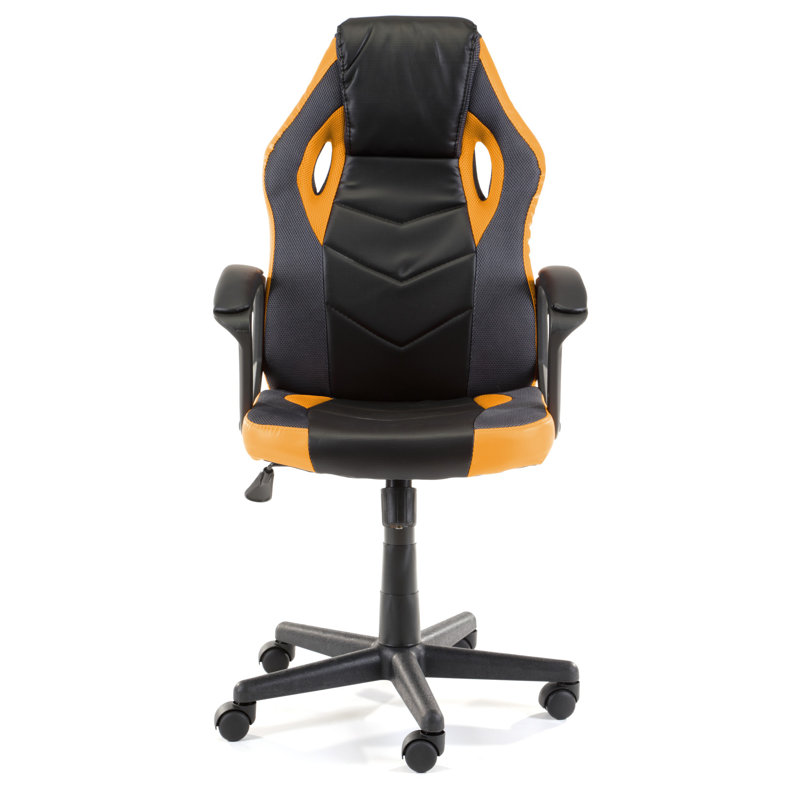 Inbox Zero Renner Adjustable Faux Leather Swiveling PC & Racing Game Chair in Orange