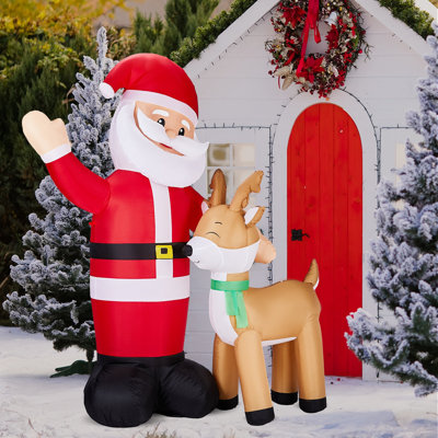 Décoration de Noël gonflable avec père Noël et renne 6,3 pi