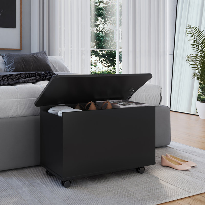Buzios Storage Chest With Casters – Modern Rolling Toy & Blanket Organizer – Carb-certified Mdp Wood, Black