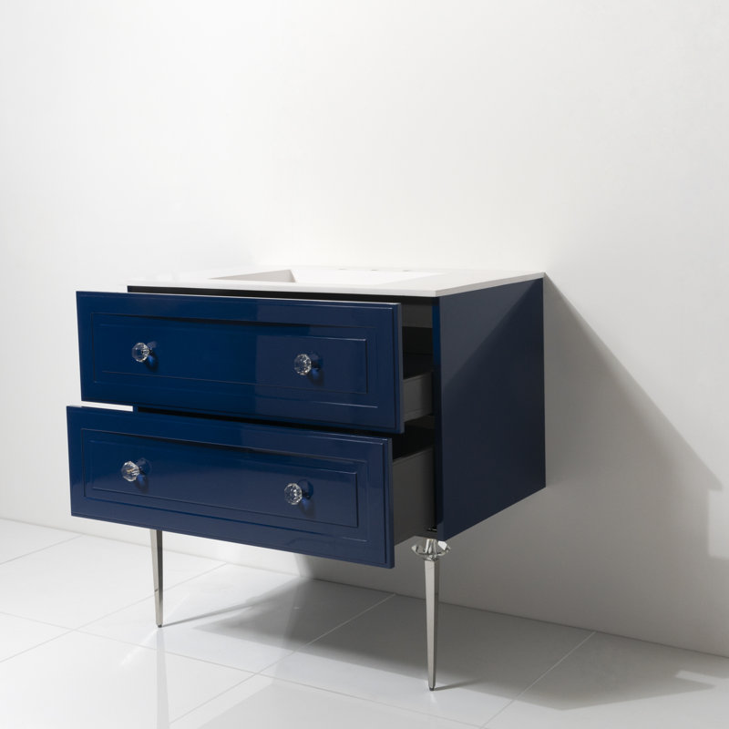 Ensemble de meuble-lavabo simple 42 "avec comptoir à surface solide Safira, Bleu, Chrome