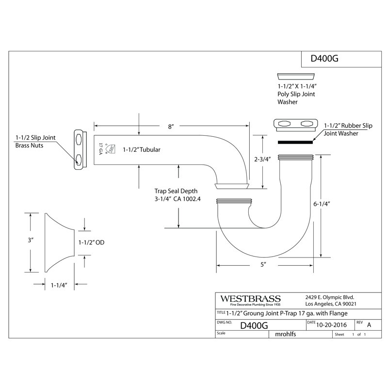 1-1/2" 17 ga. Tubular Ground Joint P-Trap with Bell Flange, Matte Black