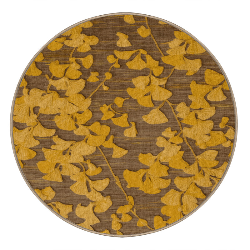 Tapis botanique brun lavable à la machine, Rond 4 pi