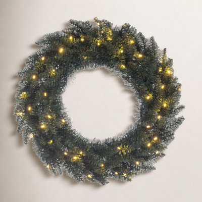  24" Camdon Fir Artificial Pre-Lit Wreath, 50 Battery Operated Lights, Realistic Wreath