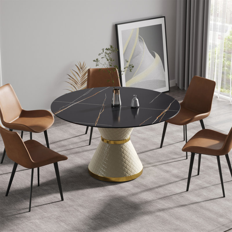 Table de salle à manger moderne en pierre artificielle avec base en acier au carbone, H 29,53 po x L 53,15 po x l 53,15 po