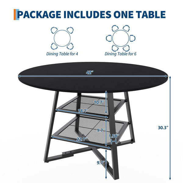 Ebern Designs 47 inch Brown 2-Tier Storage Round Dining Table for 4-6 ...