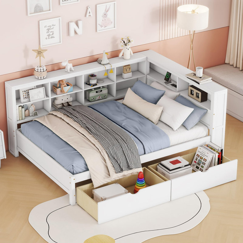 Wooden Full Size Daybed With 2 Drawers, White