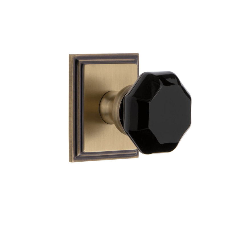 Grandeur Concealed Screw Mechanism Geometric Knob with Square Rosette, Vintage Brass