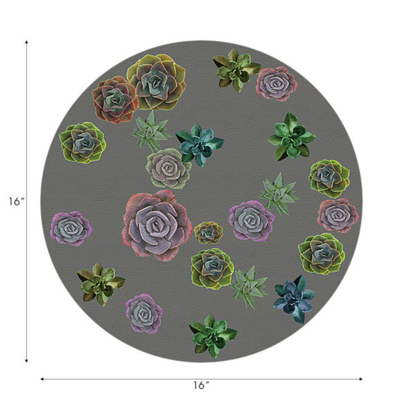 Succulents Floating Vegan Leather Round Pebble Placemat, Gray