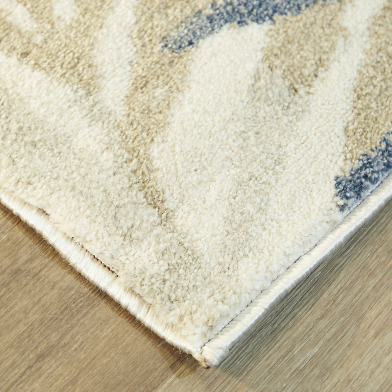 Floral White/Ivory/Blue Area Rug, Rectangle 7'10" x 10'