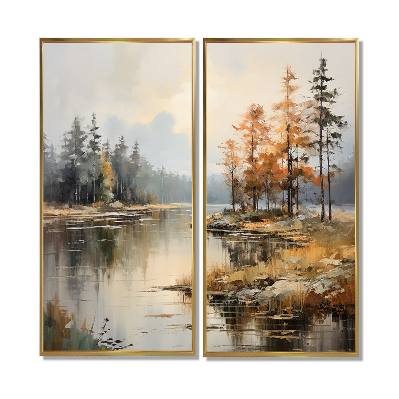 Art mural sur toile Lakeside Fall Foliage Serenity II, H 32 po x l 32 po, Impression encadrée flottante sans passe-partout