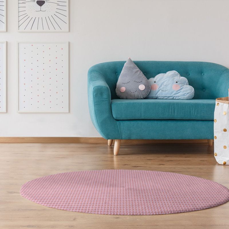 Tapis rose/rouge fait main, Rond 5 pi