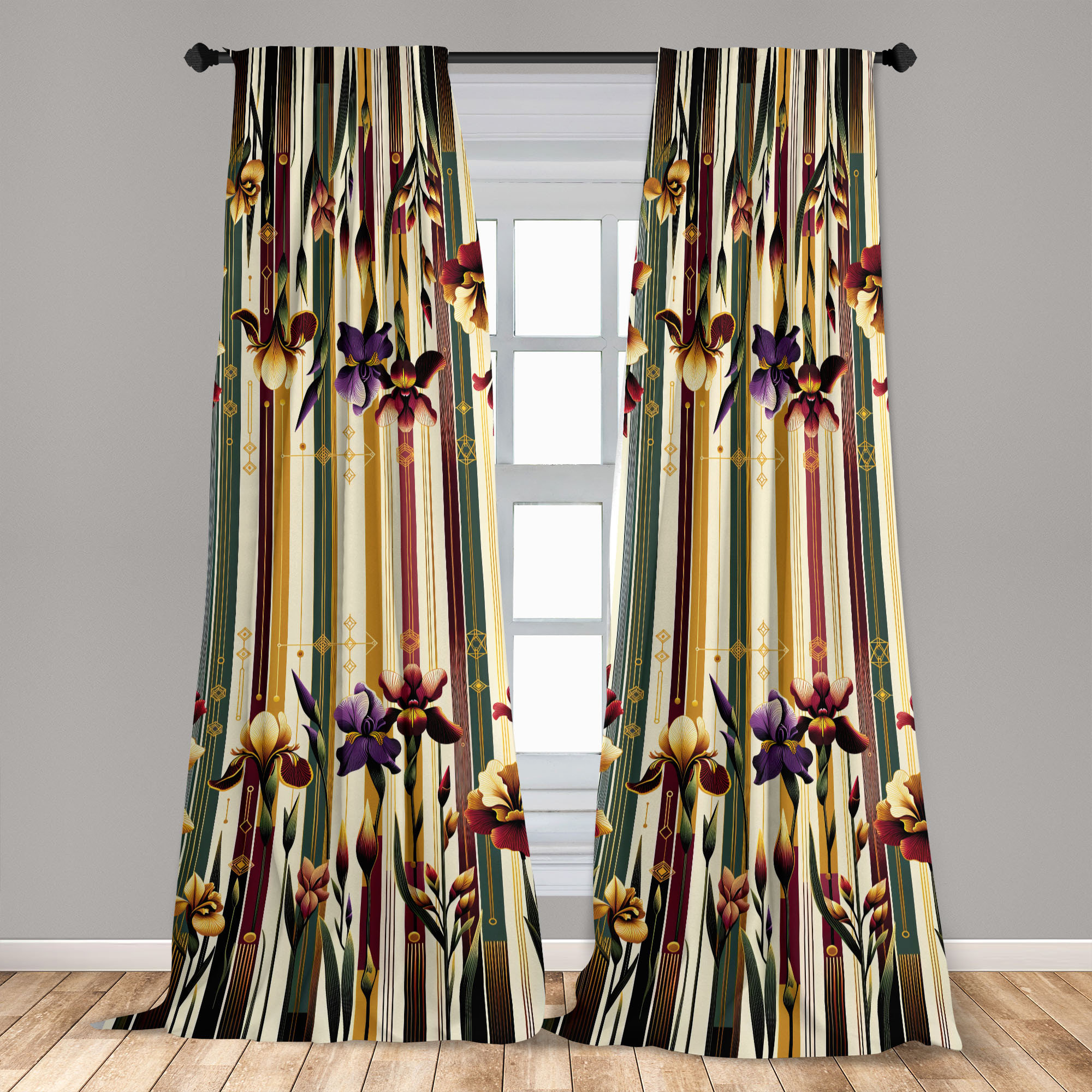 Ambesonne Floral Curtains 2 Panel Set Plum Dark Mustard and Green | Wayfair
