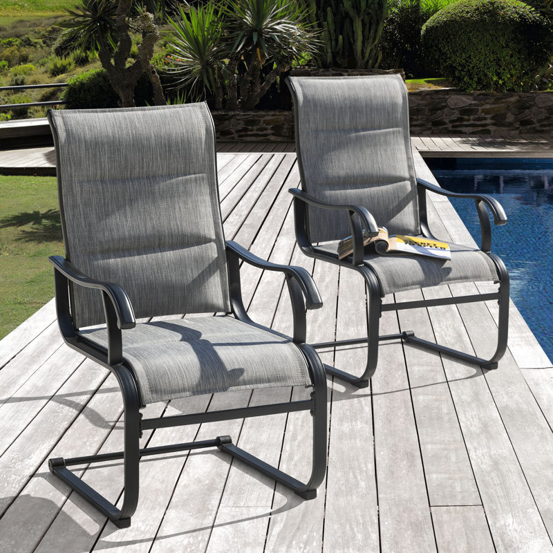 Atrayu Outdoor Patio Dining Armchair with Breathable PVC and Fabric Iron Frame for Backyard, Gray