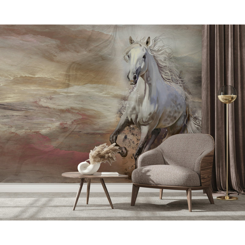 Papier peint cheval blanc, ciel du désert, L 106 po x l 187 po