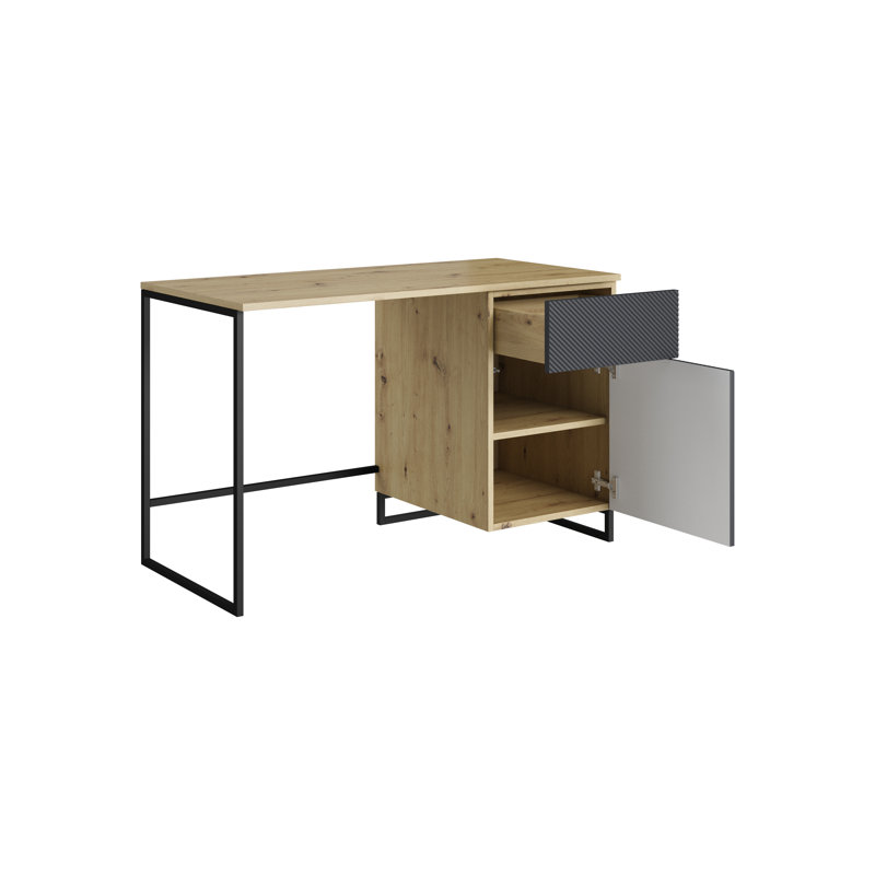 Almitra Metal Base Computer Desk, Grey/Brown/Black