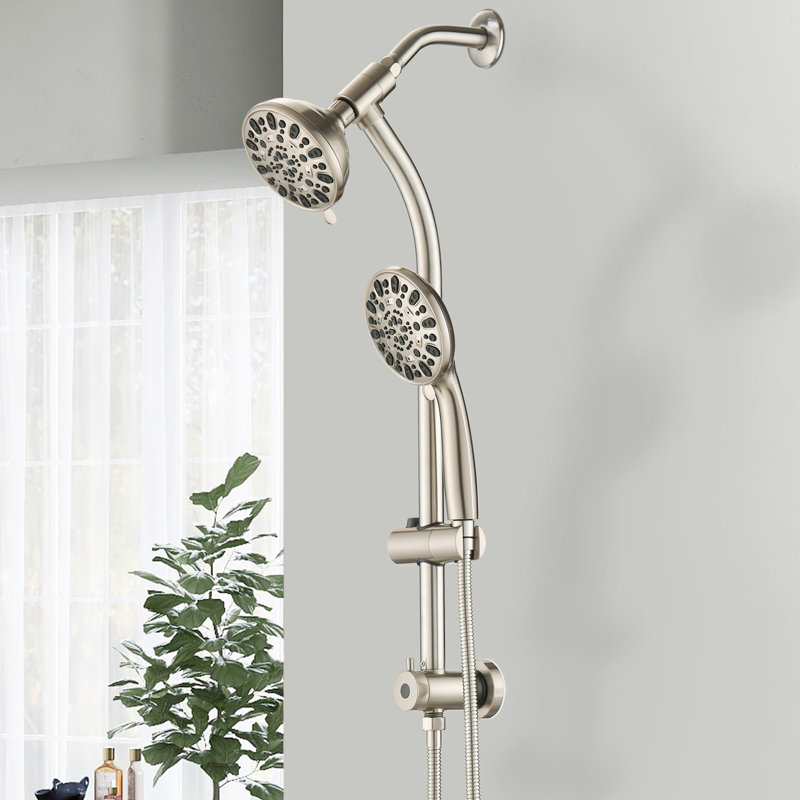 Stainless Steel Slide Bar Dual Spa Shower Head - 7 Settings, 5" Abs, Wall Mount, 1.8 Gpm, Adjustable Spray Patterns, 59" Hose, Brushed Nickel Drill- System 7-Setting With Bar, Abs Showerhead, Sprays,