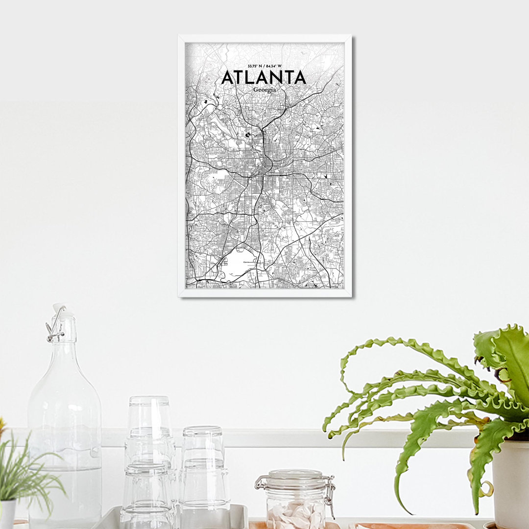 Atlanta City Map - Panoramic Graphic Art Print on Paper Wrought Studio™