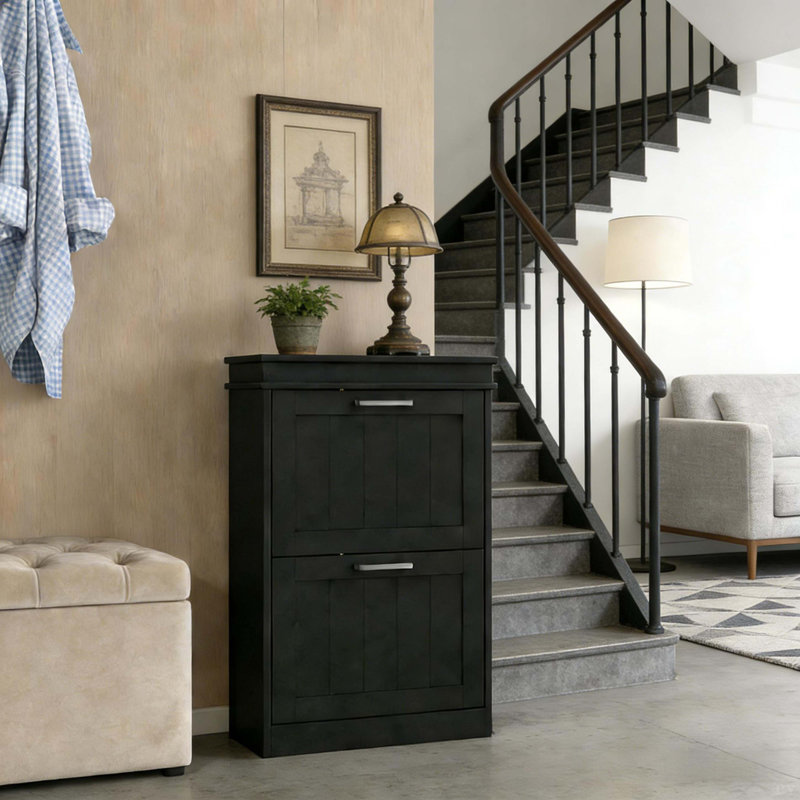 Rangement de style nordique, armoire de rangement pour chaussures mince, Noir