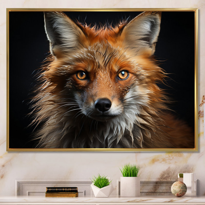 Bethe " Fox Portrait ", Gold Floater Framed, 30" H x 40" W x 1.5" D