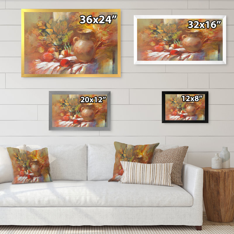 «Still Life Farmhouse Flowers and Fruits IV», reproduction sur toile flottante, Cadre noir, H 8 po x l 12 po x P 1 po