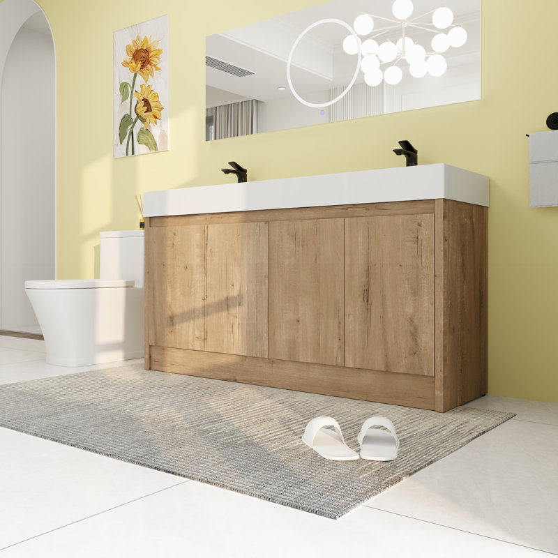 Meuble-lavabo double autoportant 59,16 po avec comptoir en résine