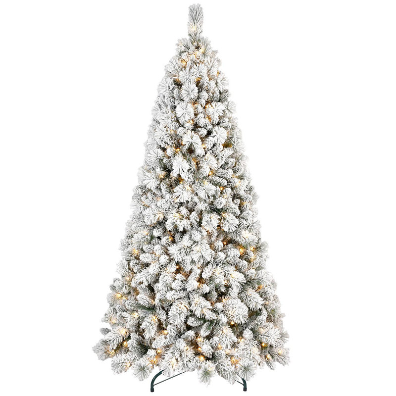 Arbre de Noël 7,5 pi avec 500 lumières à DEL blanc chaud - 1252 pointes, PVC enneigé et branches à aiguilles dures, conception à charnières pour une installation facile, support en métal robuste - arbre de vacances complet et réaliste