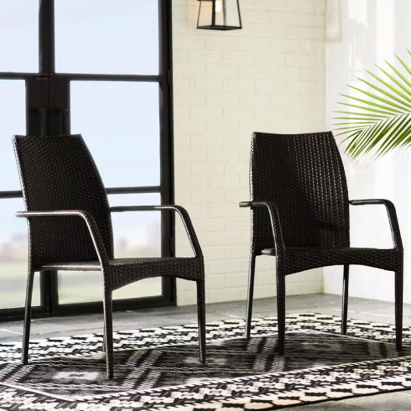 Outdoor Chair Of 2 - Iron Structure, Brown Pe , Ergonomic Seat Configuration Chairs Collection Robust Cozy Resting Place