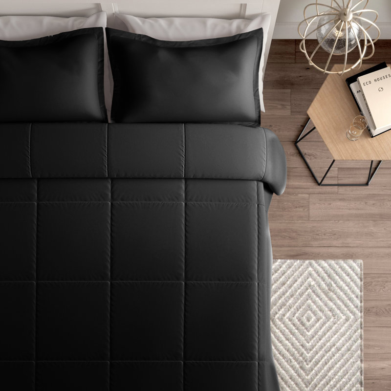 Ensemble d'édredon , Édredon pour lit simple + 1 taie décorative stan, Noir