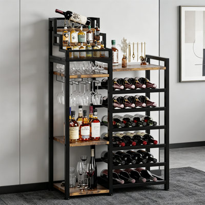 Wine Bottle & Glass Rack Black,Brown