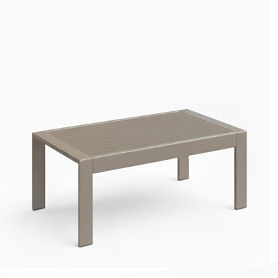 Table basse d'extérieur en métal toutes saisons 43 po x 24 po avec plateau d'aspect bois et structure kaki