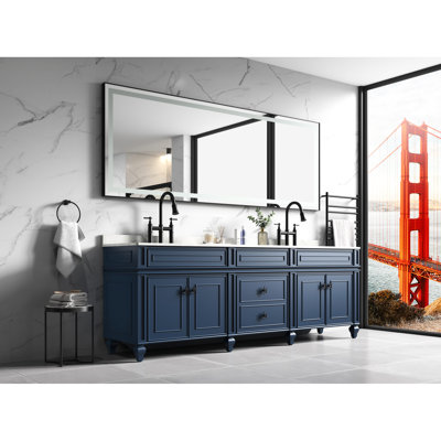 118" X 36" Led Bathroom Mirror With Aluminum Frame, Fog, 3 Color Temperatures, Memory, Stepless Dimming, Matte Black, Bring Good Lighting To Wall Mounted Fog Colors, Dimmable, , Enhance Decorative