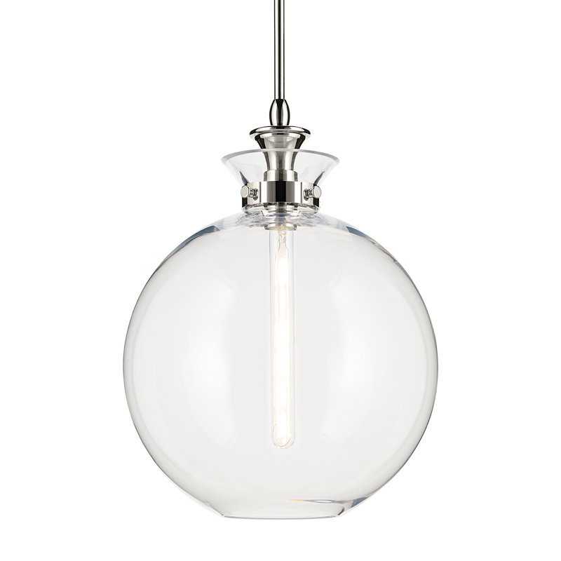 Luminaire suspendu 1 lumière avec verre transparent, H 19,5 po x l 15 po, Transparent, Nickel poli