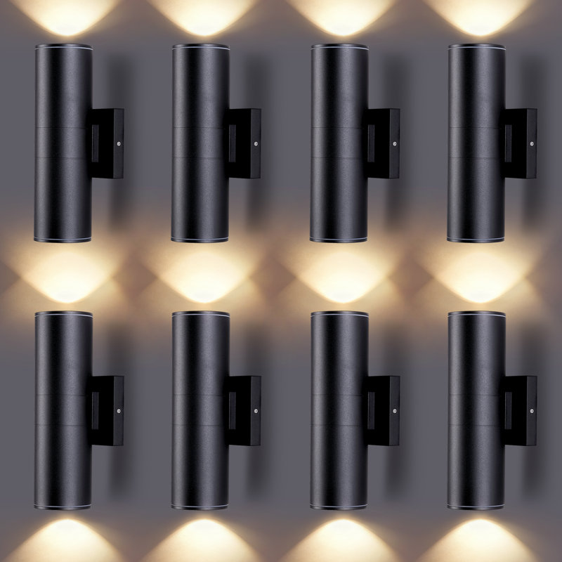 Applique murale d'extérieur noire cylindrique en aluminium imperméable - paquet de 8, Set of 8