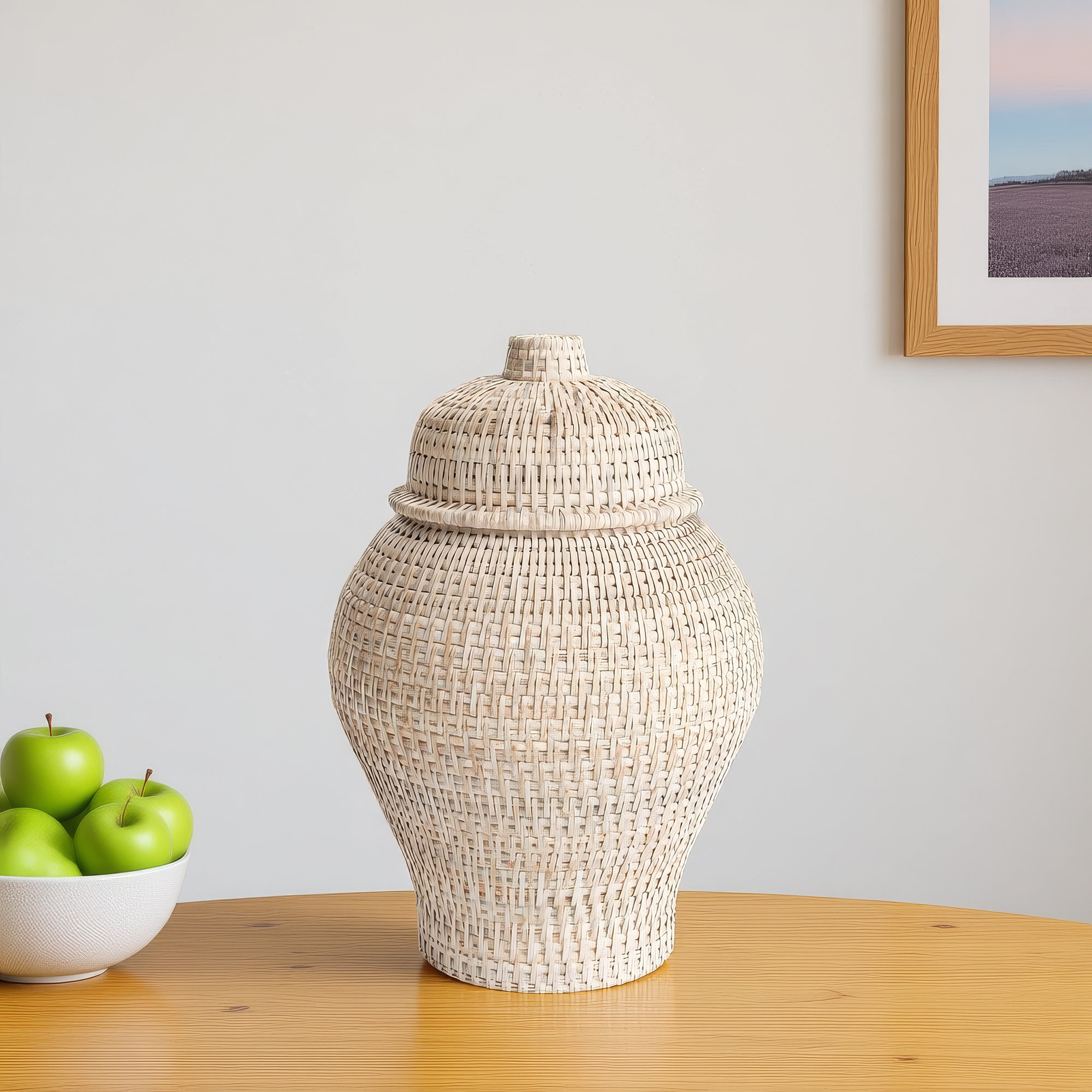 17" Indoor / Outdoor Wood Ginger Jar, White Wash