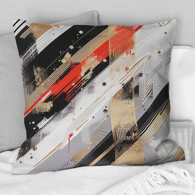 Red And Gold Cubic Abstract II - Cubism Printed Throw Pillow