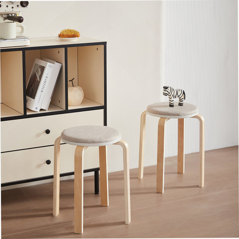 Set of 4 Stackable Stools, Stackable Bentwood Stools, Round Backless Chairs for Dining Room, Kitchen, Classroom, Beige