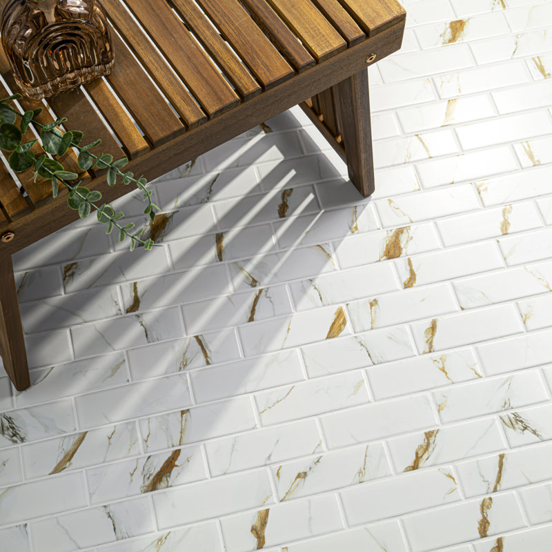 Carreau de mosaïque de plancher et de mur en porcelaine mate Calacatta Gold Subway 12 po x 12 po