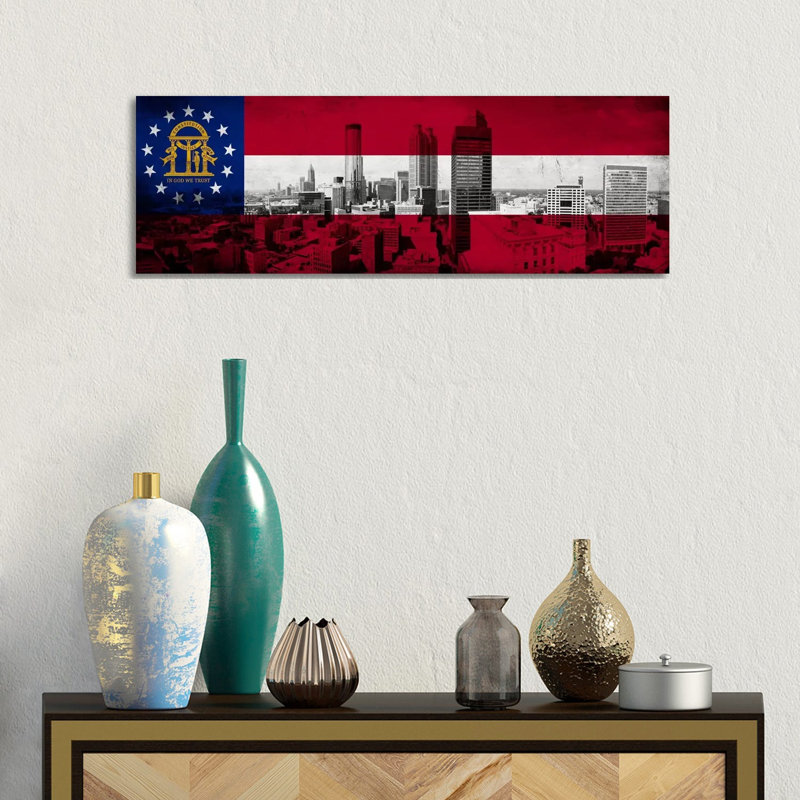 Georgia Flagpanoramic Atlanta Skyline Grunge - Wrapped Canvas Panoramic Print, 30.48 cm H x 91.44 cm W x 1.91 cm D
