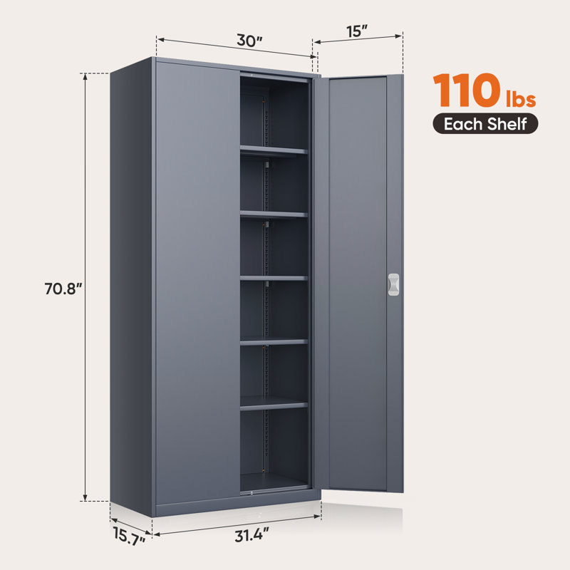 71" Metal Storage Cabinet, Garage Storage Organizer with Locking Doors and Adjustable Shelves, Gray