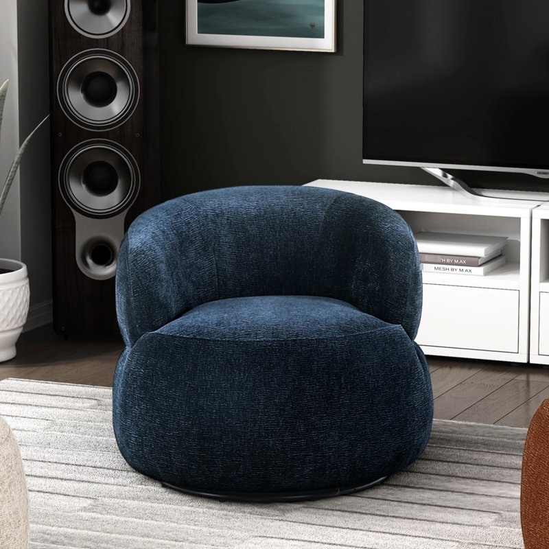 Chaise pivotante rembourrée en chenille bleue de conception moderne de luxe avec coussin en mousse et rotation à 360 degrés