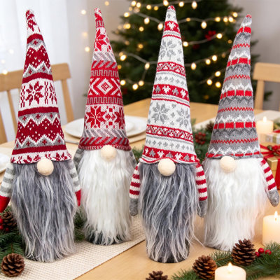 Christmas Gnome Wine Bottle Topper, Knitted Nordic Gnome Bottle Cover, Plush Faceless Santa Gnome Decor for Xmas Holiday Table Party Decoration(Set of 4)