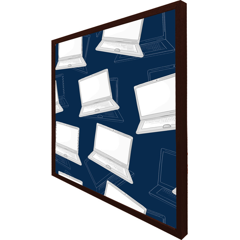 Laptops - Single Picture Frame Print, 61cm H x 61cm W x 4cm D, Brown