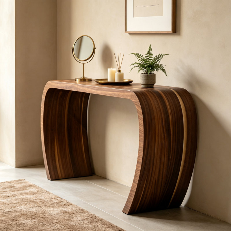 Console moderne en bois massif brun noyer
