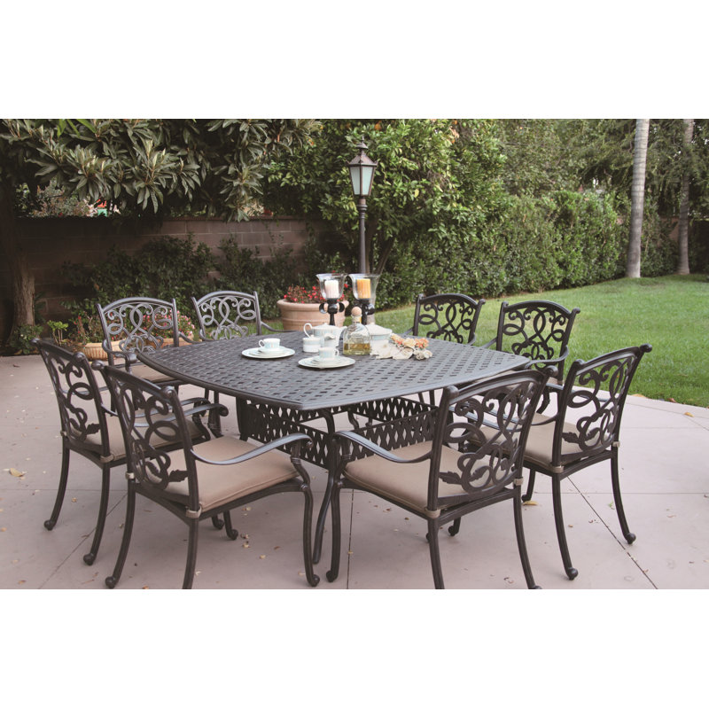 Nanafalia 9-Piece Patio Dining Set with Cushions and 64'' Square Dining Table