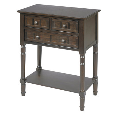 TREXM Narrow Console Table, Slim Sofa Table with Three Storage Drawers and Bottom Shelf (Brown)