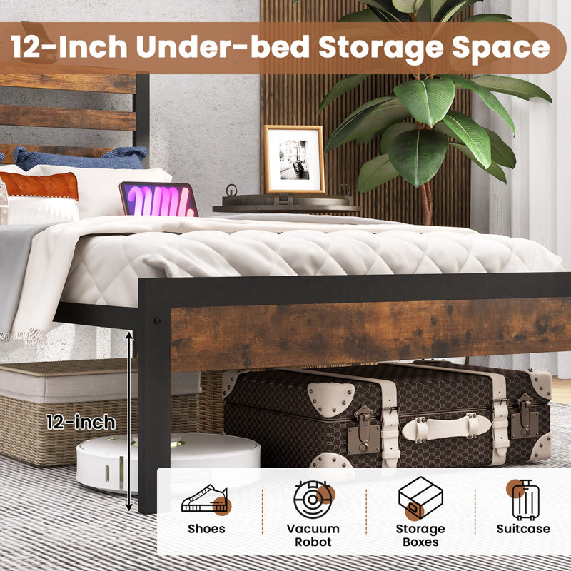 Base de lit pour lit plateforme en métal 17 Stories